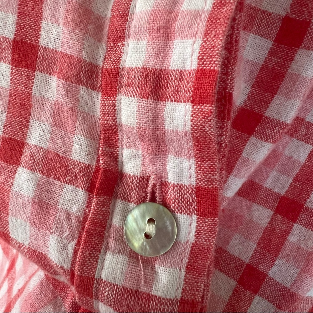 Vineyard Vines Red Pink Gingham Linen Cotton Button Blend Down Shirt Top Size 0 - Picture 8 of 16
